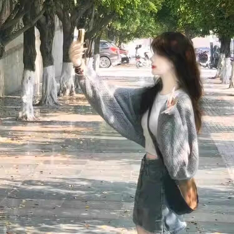 灰色镂空针织衫防晒衣女