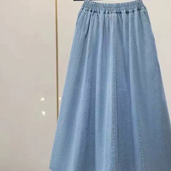 松紧高腰牛仔半身裙女夏