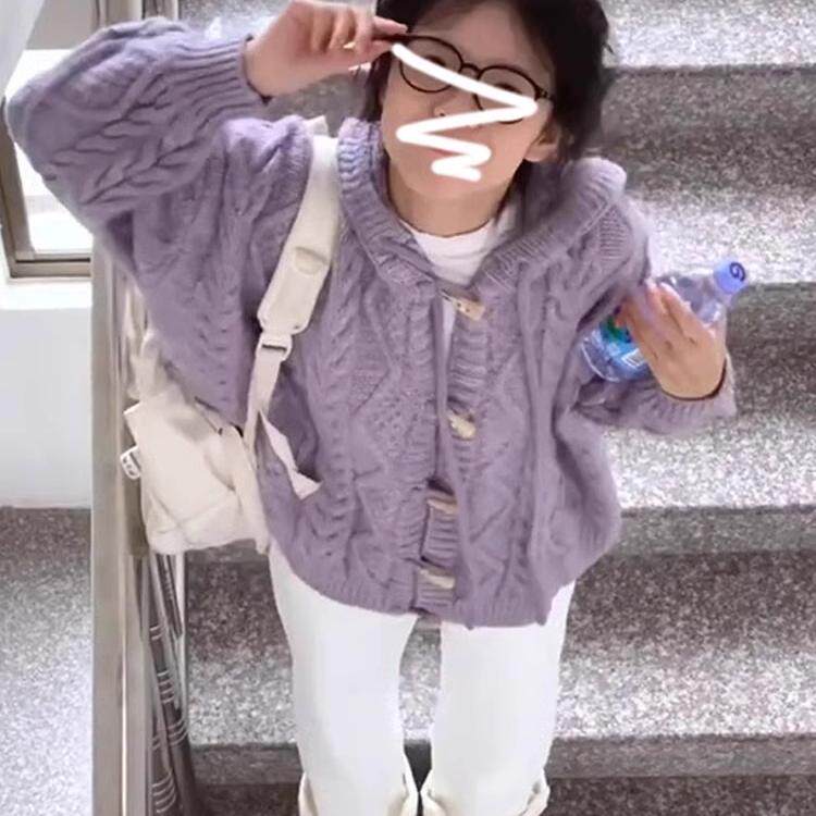 紫色慵懒风软糯针织开衫
