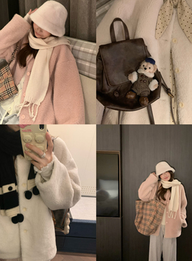 TheDouerr 奶油甜酪羊羔毛加厚无领皮毛一体外套毛茸茸仿皮冬季