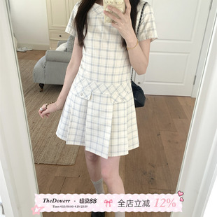 TheDouerr 苏格兰晨雾复古格子百褶设计感连衣裙
