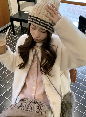 TheDouerr 生椰牛乳白色专机毛线花边圈圈毛呢针织衫毛衣长袖开衫