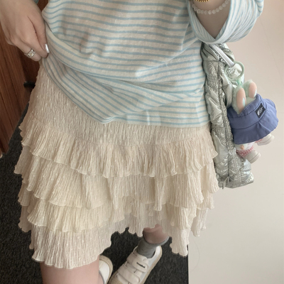 TheDouerr 奶酪布丁米色肌理感蓬蓬蛋糕裙半身裙短裙