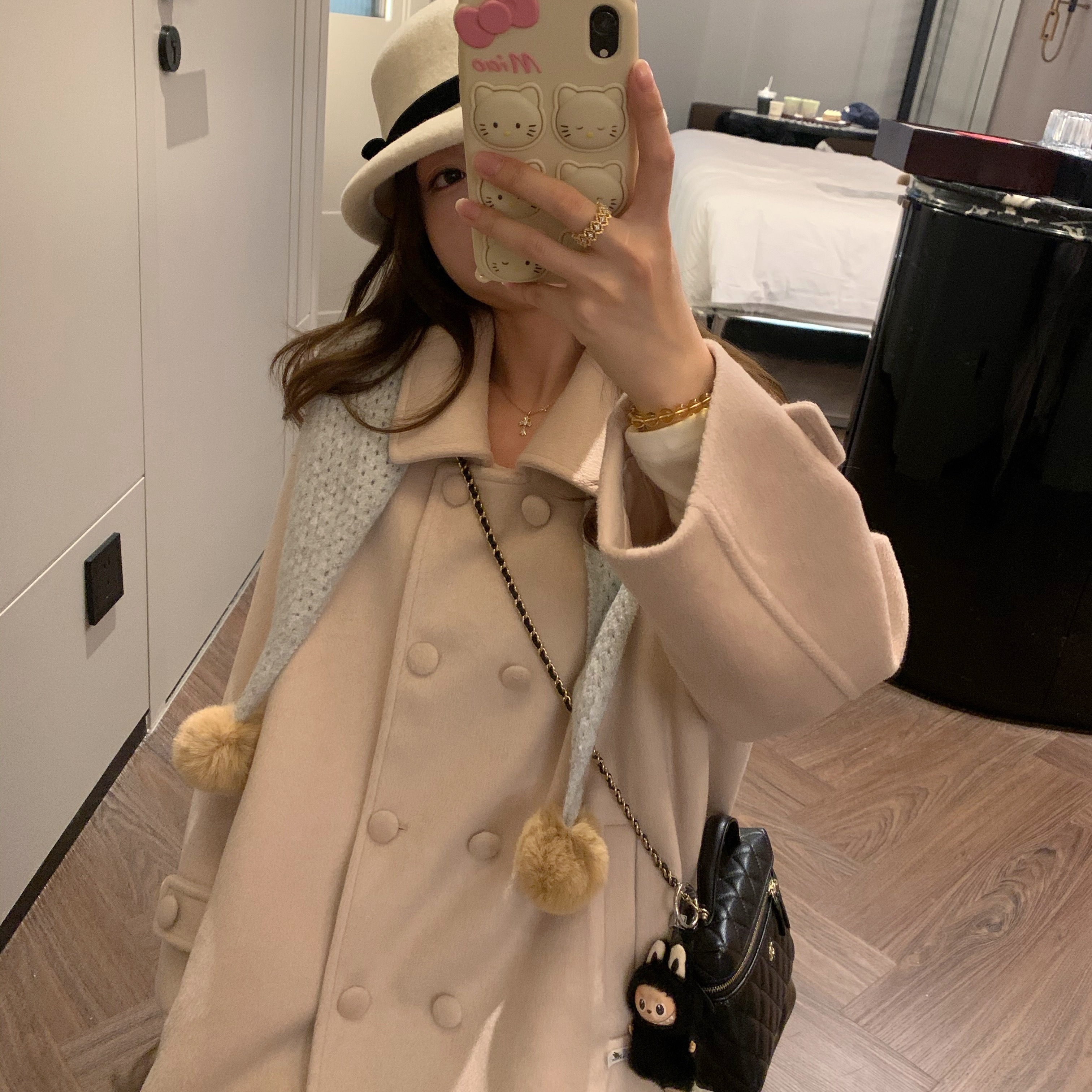 【TheDouerr11.11 20.00】芋泥蛋糕浅粉双排扣翻领羊毛大衣外套冬