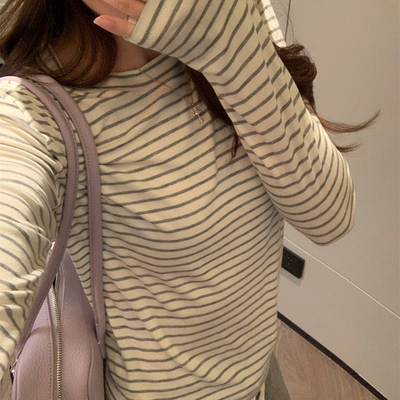 【TheDouerr11.11 20.00】叠穿圣品莱赛尔天丝灰色条纹打底T恤