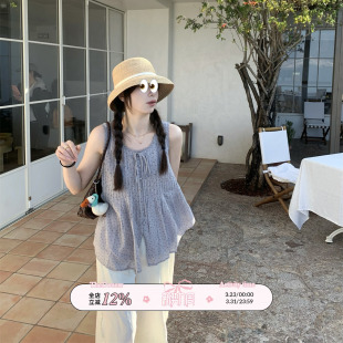 TheDouerr 甜甜奶芋紫色清透清新碎花背心吊带上衣