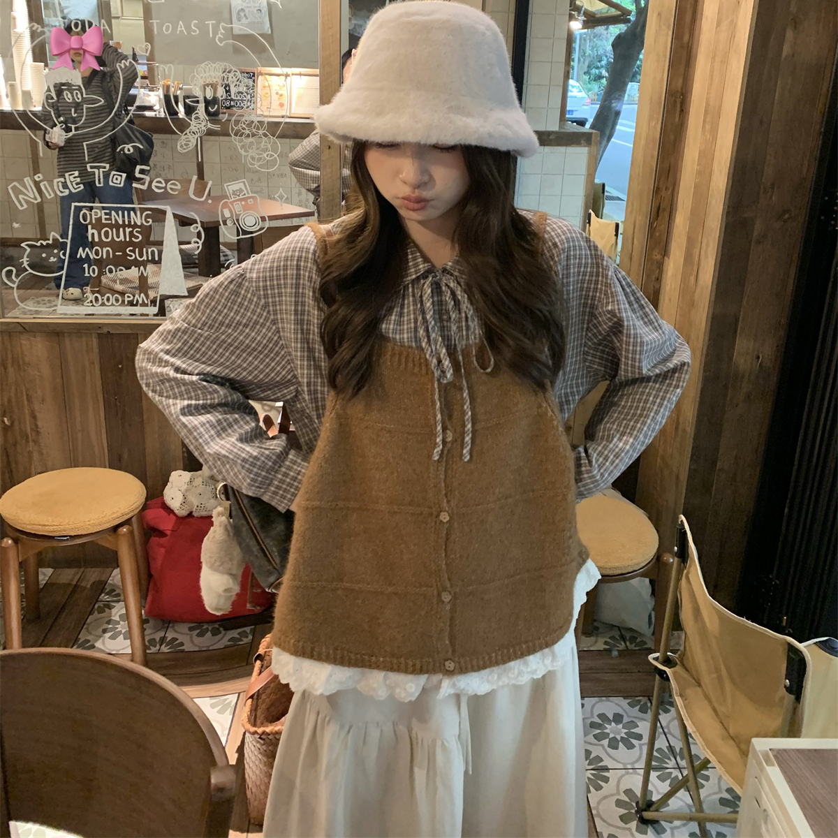 【TheDouerr 10.20 20.00】百利甜酒咖啡芋泥格纹抽绳衬衫
