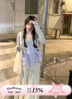 TheDouerr 葡萄千层塔紫色波点蛋糕吊带上衣