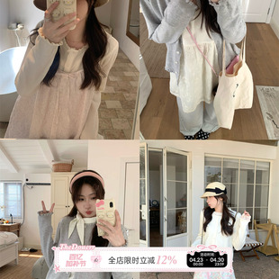 TheDouerr 花边序曲百搭基础圆领灰白针织开衫