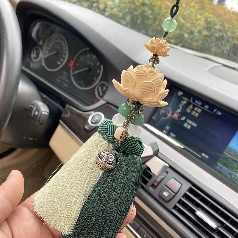 高档汽车挂件保平安符车内莲花菩提饰品车载后视镜吊饰吊坠网红女