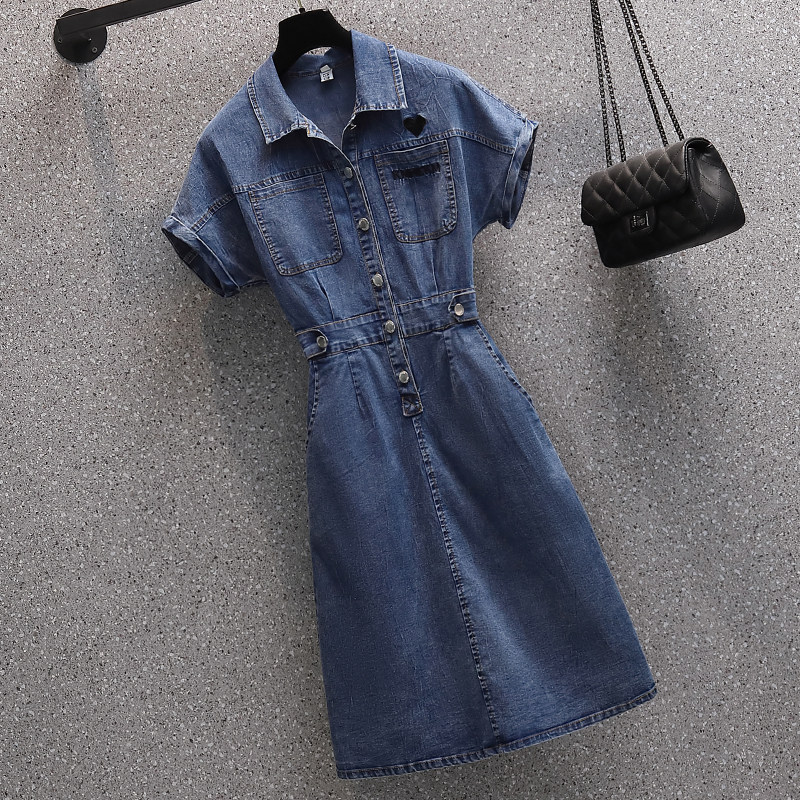 【微胖女孩穿搭】遮肉显瘦牛仔连衣裙女夏天新款韩版大码女装港味