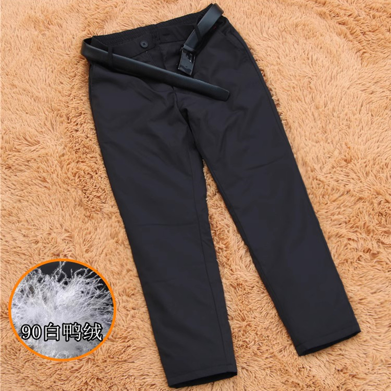 门襟拉链男款高腰羽绒裤商务西裤