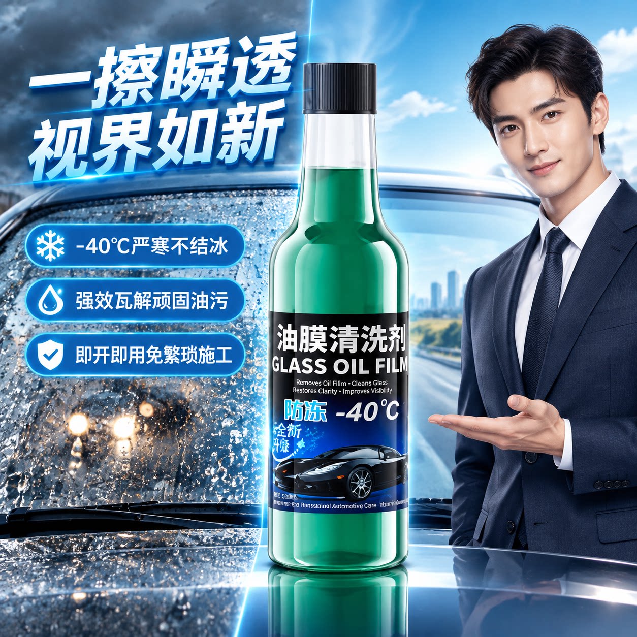 【防冻油膜】清洗剂 -40℃耐低温 玻璃水伴侣 冬季车窗去油膜原液