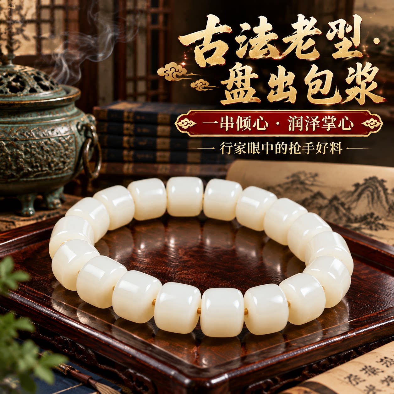 【质地轻盈】纹理清晰天然白玉菩提手串高油高密文玩佛珠念珠手串