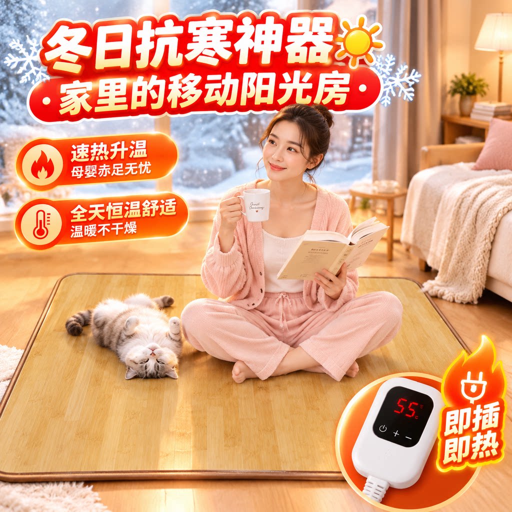 【速热升温】石墨烯碳晶地暖垫 智能定时温控移动加热地垫可折叠