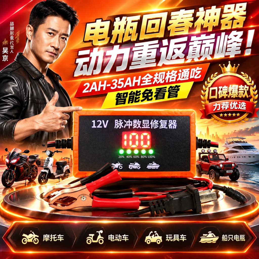 【电瓶回春】动力重返巅峰修复型电池充电机 12V24V智能数显神器