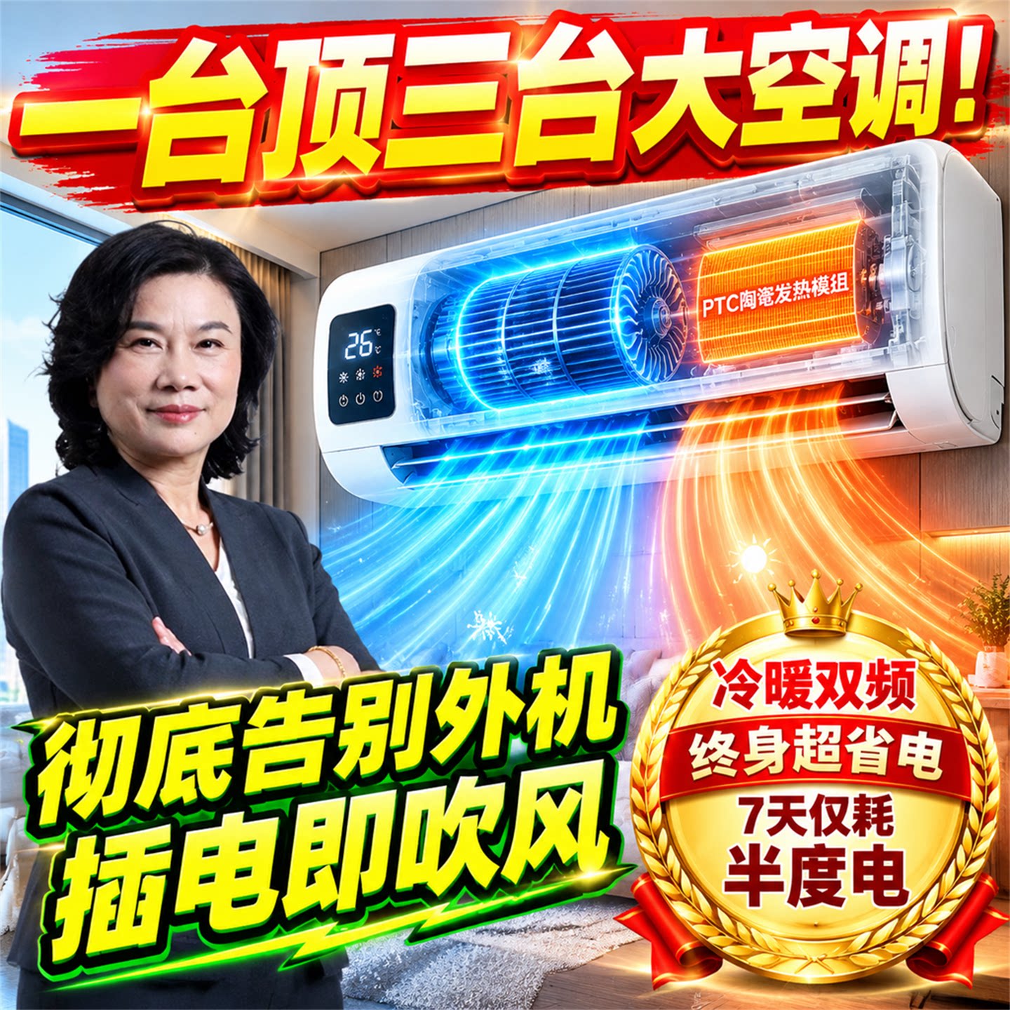 【一开热满屋】暖风机家用取暖器制热空调制冷制热两用空调