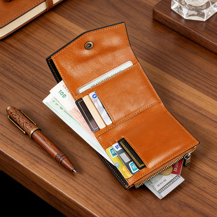 2026新款 简约卡包 真皮钱包男女多功能皮夹三折叠植鞣牛皮钱夹短款