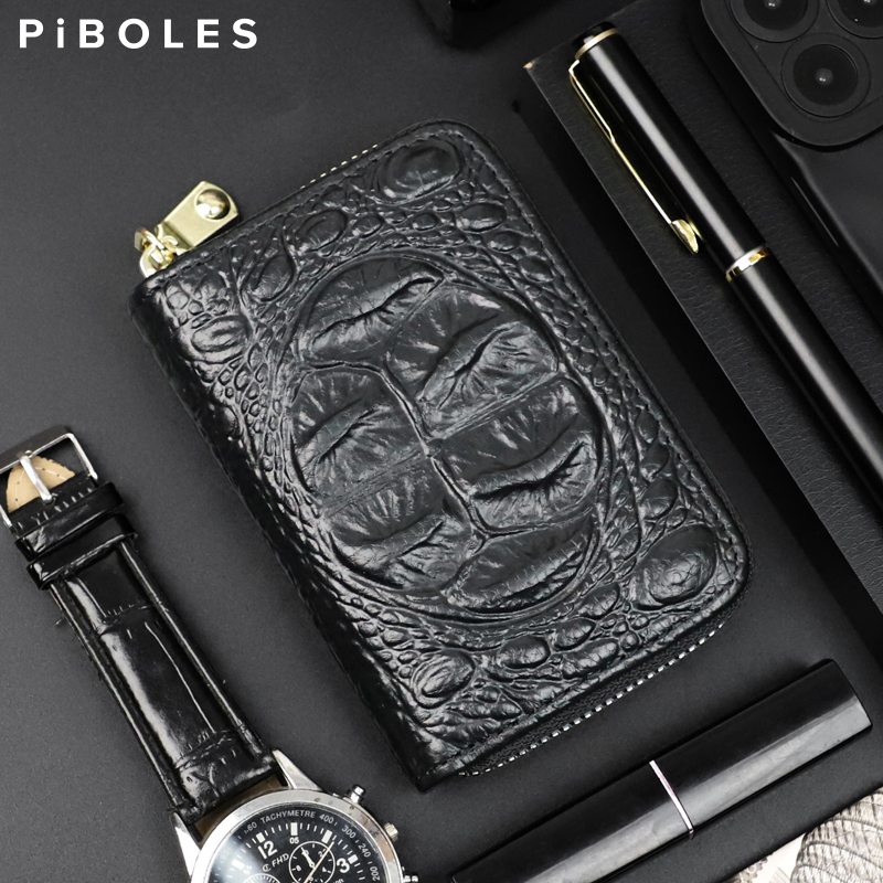 头层牛皮鳄鱼纹风琴卡包