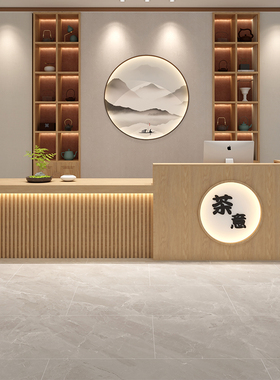 新中式收银台茶室吧台一体足浴采耳养生馆前台接待台复古收银柜台