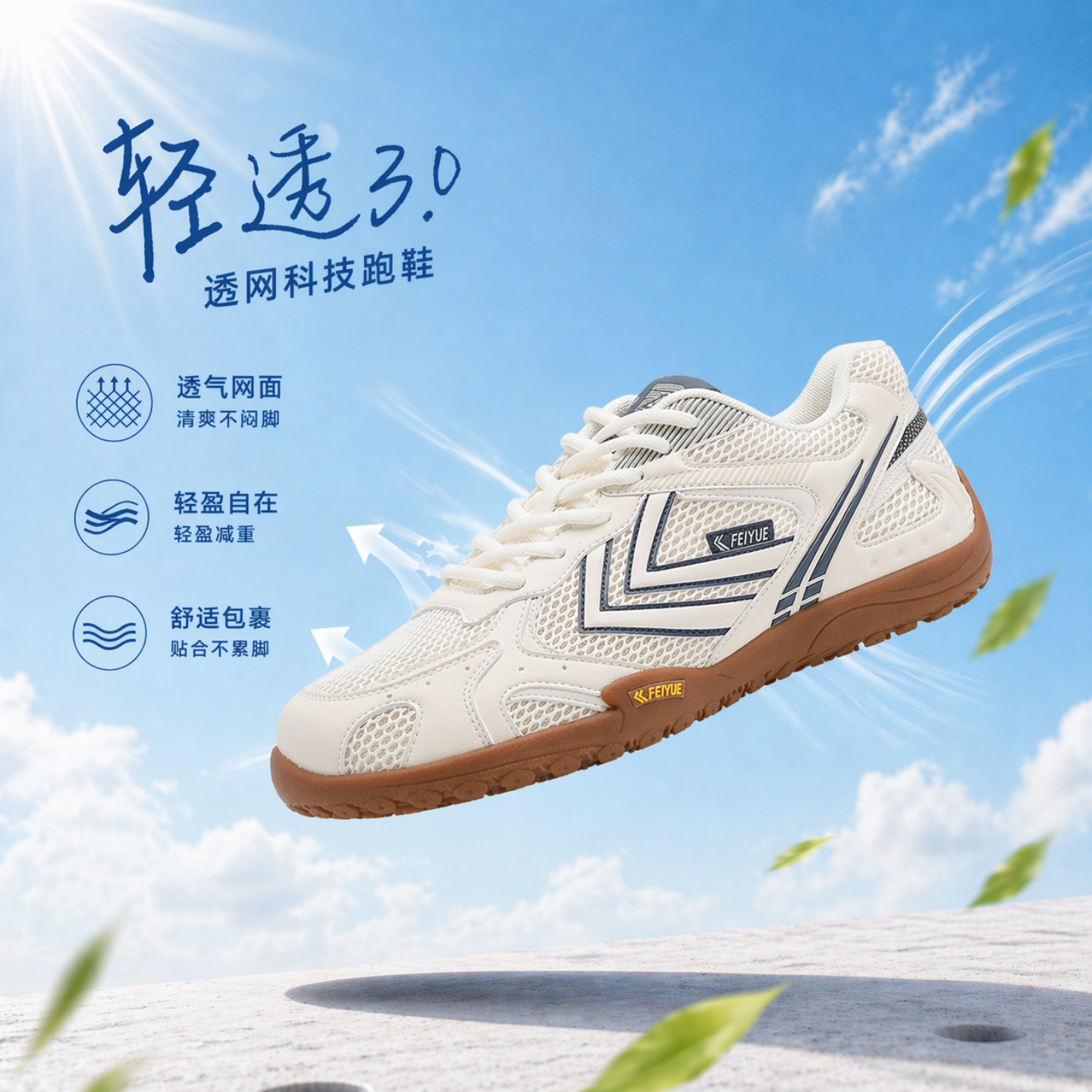 feiyue/飞跃男鞋透气网鞋2026夏新款户外徒步鞋休闲网面运