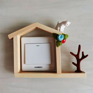 猫咪可爱开关装饰框喵星人萌宠风开关贴插座美化实木手工框原生态