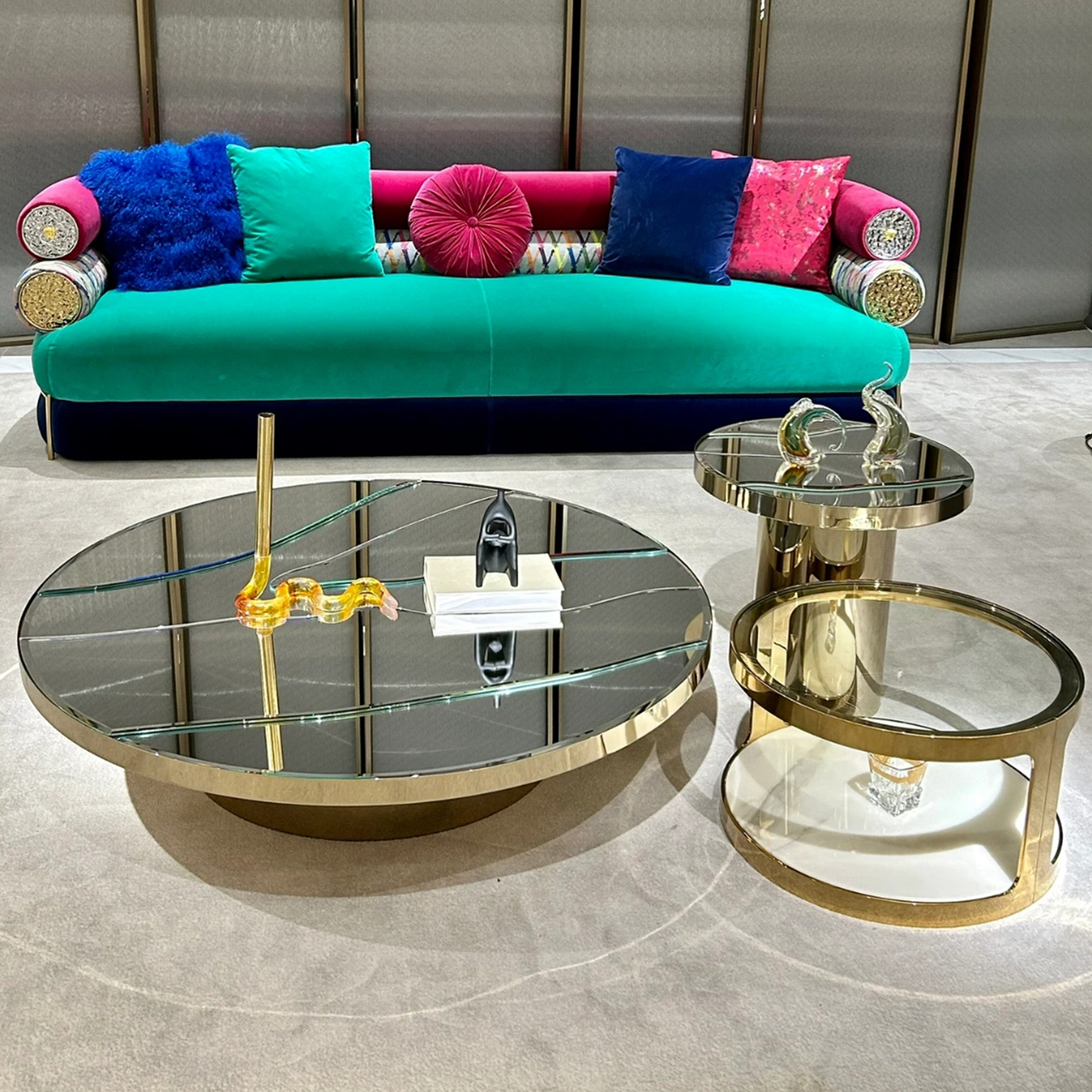 意式轻奢高级感镜面圆形组合茶几