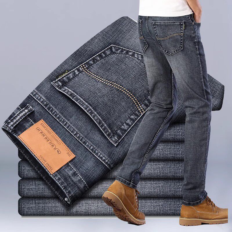 牛仔裤男弹力宽松直筒大码秋冬潮牌休闲新款2026加绒男士春秋裤子