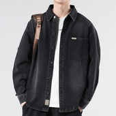 潮牌帅气工装 春秋新款 夹克宽松大码 男款 美式 衬衫 重磅牛仔外套男士