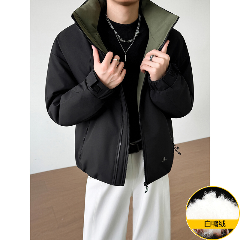 模特图~新国标90白鸭绒冬季冲锋衣立领拼色羽绒服外套 E100/P268