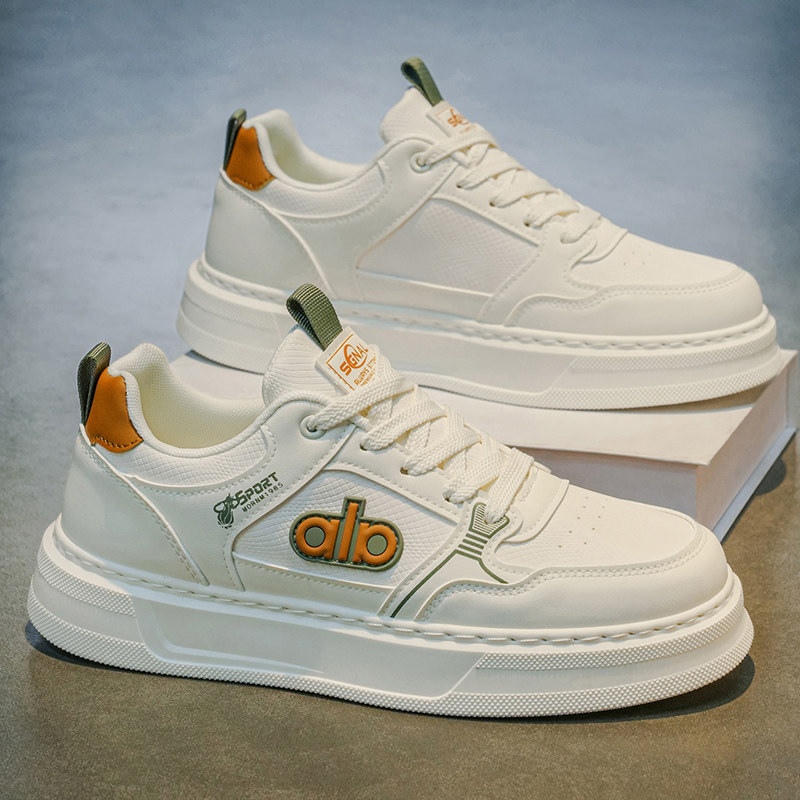 小白鞋男2026春季韩版时尚百搭休闲板鞋青少年厚底增高皮面运动鞋,流行男鞋,单鞋,淘宝优惠券,粉丝福利购,淘宝优惠卷