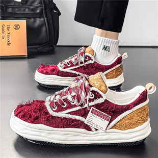 2025新款冬季男鞋潮牌高级感运动休闲板鞋男生百搭厚底增高溶解鞋