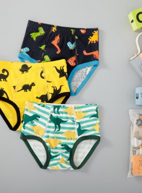 卡通三角大中小男童内裤纯棉宝宝底裤恐龙鲨鱼汽车推土挖掘机奶牛