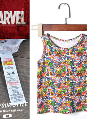 意大利原单潮范优质好纯棉复仇者联盟卡通男童背心 2-10岁  正