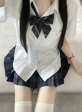 小禾浅 衬衫心脏地震原创小格子水蓝色女长袖jk学生制服春夏短袖