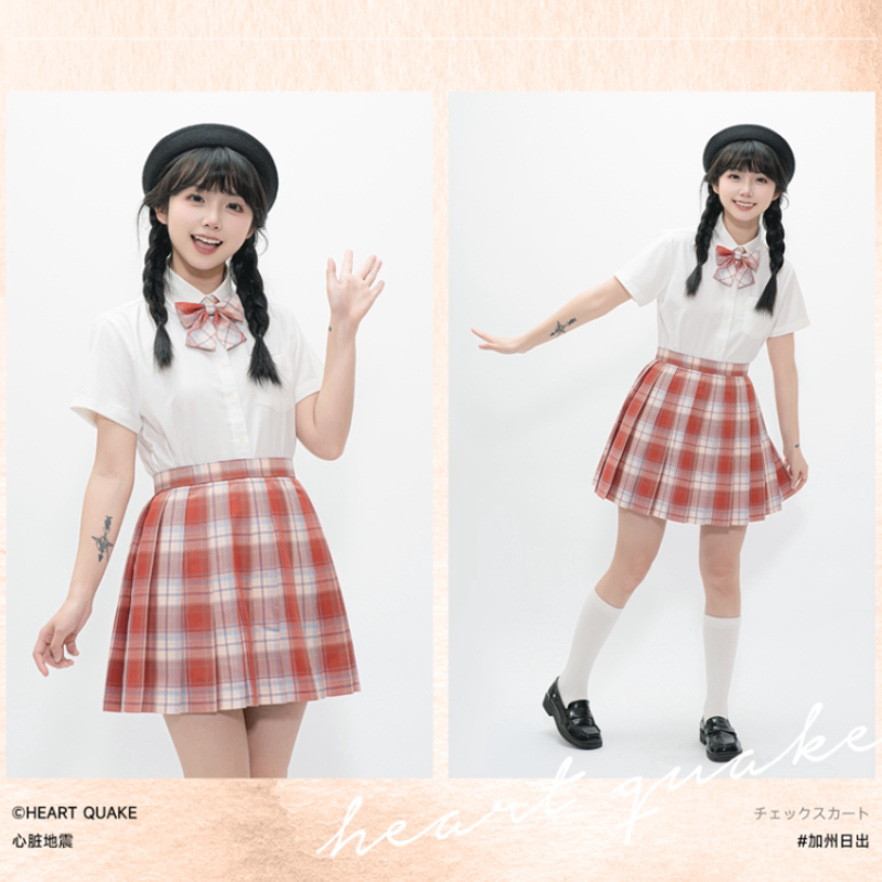 加州日出 原创JK制服心脏地震春夏红色校供格裙学生女半身百褶裙
