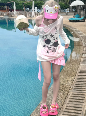 叁毒原创夏季清凉透气轻薄防晒罩衫亚文化针织宽松显瘦露肩上衣女