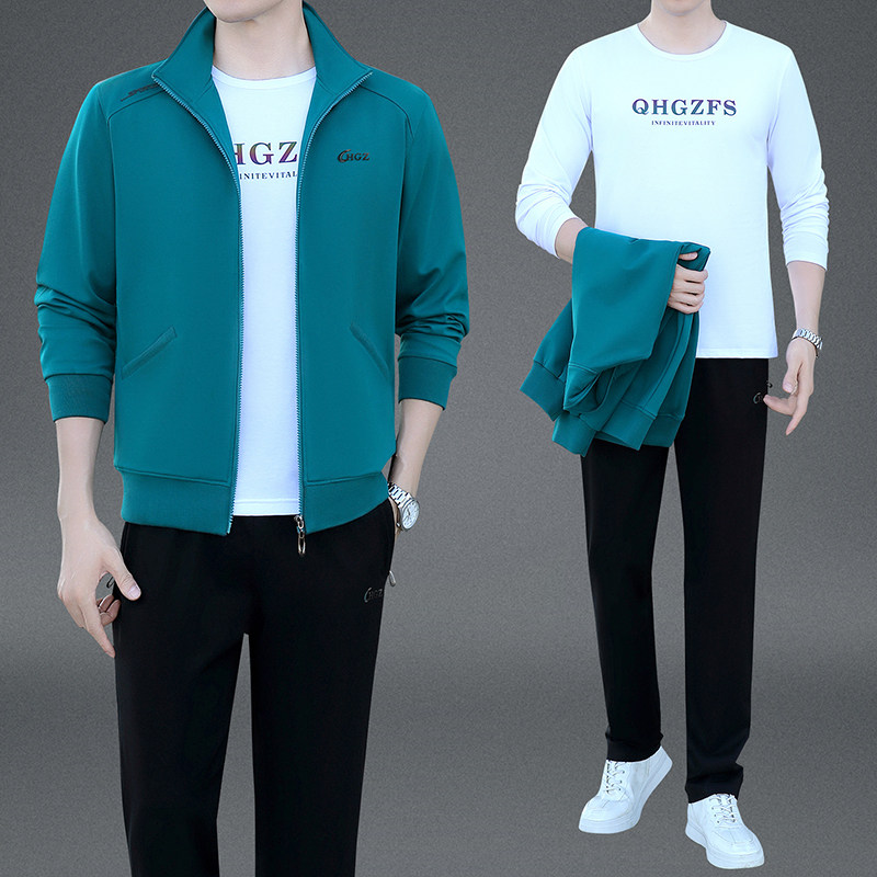 正品春秋款中老年50-60-70岁男士父亲棉三件套跑步运动服休闲套装