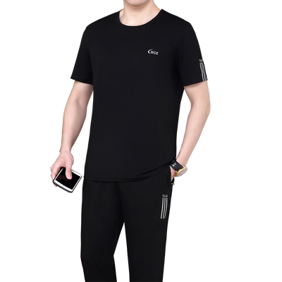 男士短袖套头棉质加肥跑步运动服