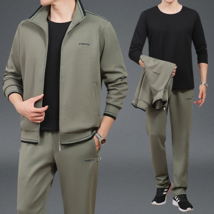 春秋款中老年男士父亲爸爸装开衫棉三件套大码跑步休闲运动服套装