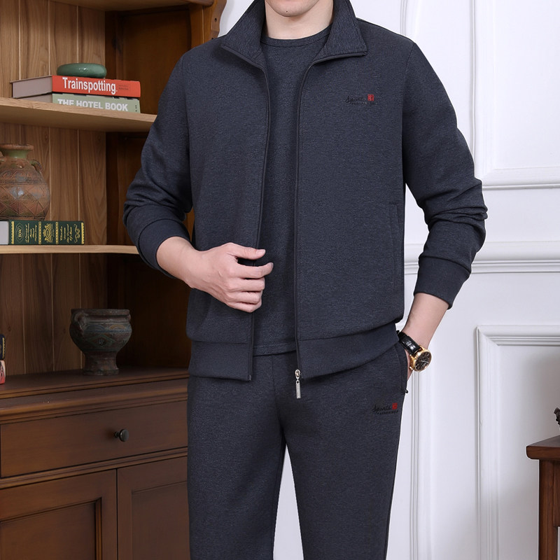 春秋季男士棉加肥加大码大胖子休闲卫衣外套两件套跑步运动服套装