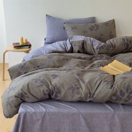 新品A类加厚高克重原麻覆古风亚麻皱皱纱印花家用床上用品四件套