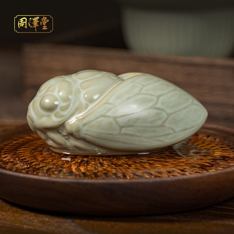汝窑茶宠摆件开片可养茶玩茶道配件仿古手工青瓷冰裂陶瓷原矿釉