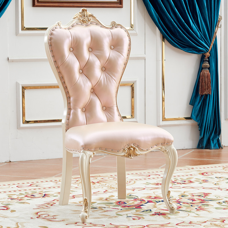 欧式实木现代餐厅椅子家用法式餐椅靠背凳子家用皮艺餐桌椅休闲椅