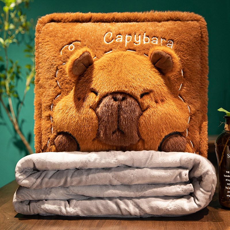 水豚抱枕被子两用加厚办公室靠枕折叠午睡枕头毯子二合一汽车靠垫