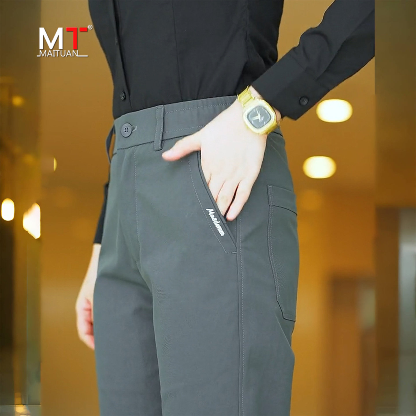 高端休闲裤子男士2026新款男裤冬季加绒加厚商务修身直筒长裤男款