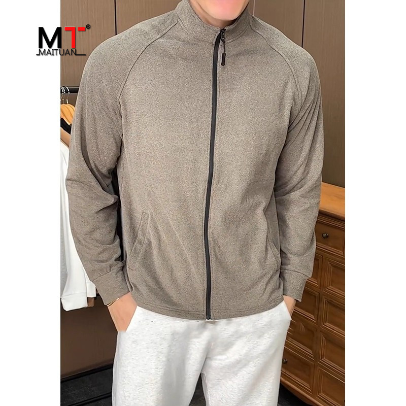 高端德绒立领开衫卫衣男士外套2025新款冬装运动内搭休闲夹克男款