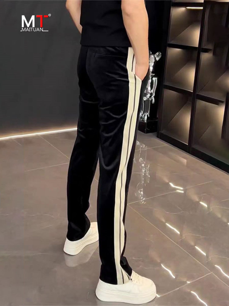 高端灯芯绒卫裤男士春秋季2025新款条纹修身直筒休闲运动裤子男款
