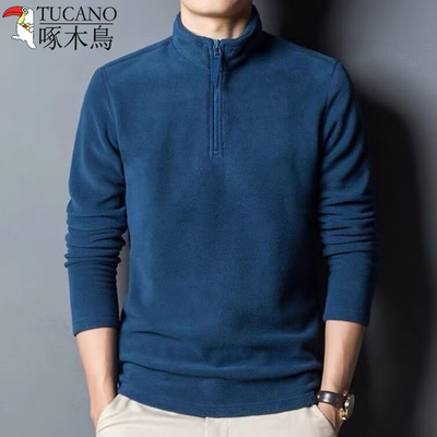 啄木鸟男士纯色半高领德绒上衣秋冬时尚百搭帅气韩版保暖长袖卫衣