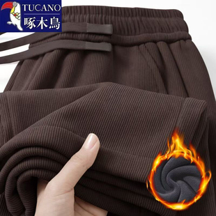 加绒加厚潮流帅气百搭直筒裤 男士 保暖灯芯绒休闲裤 啄木鸟秋冬新款